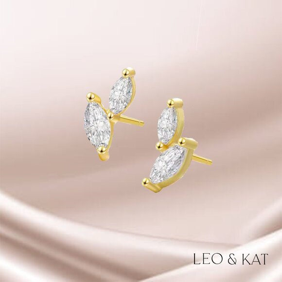 Marquise Stud Earrings in Gold and Silver. 925 Sterling Silver. #1033 - Picture 3 of 5